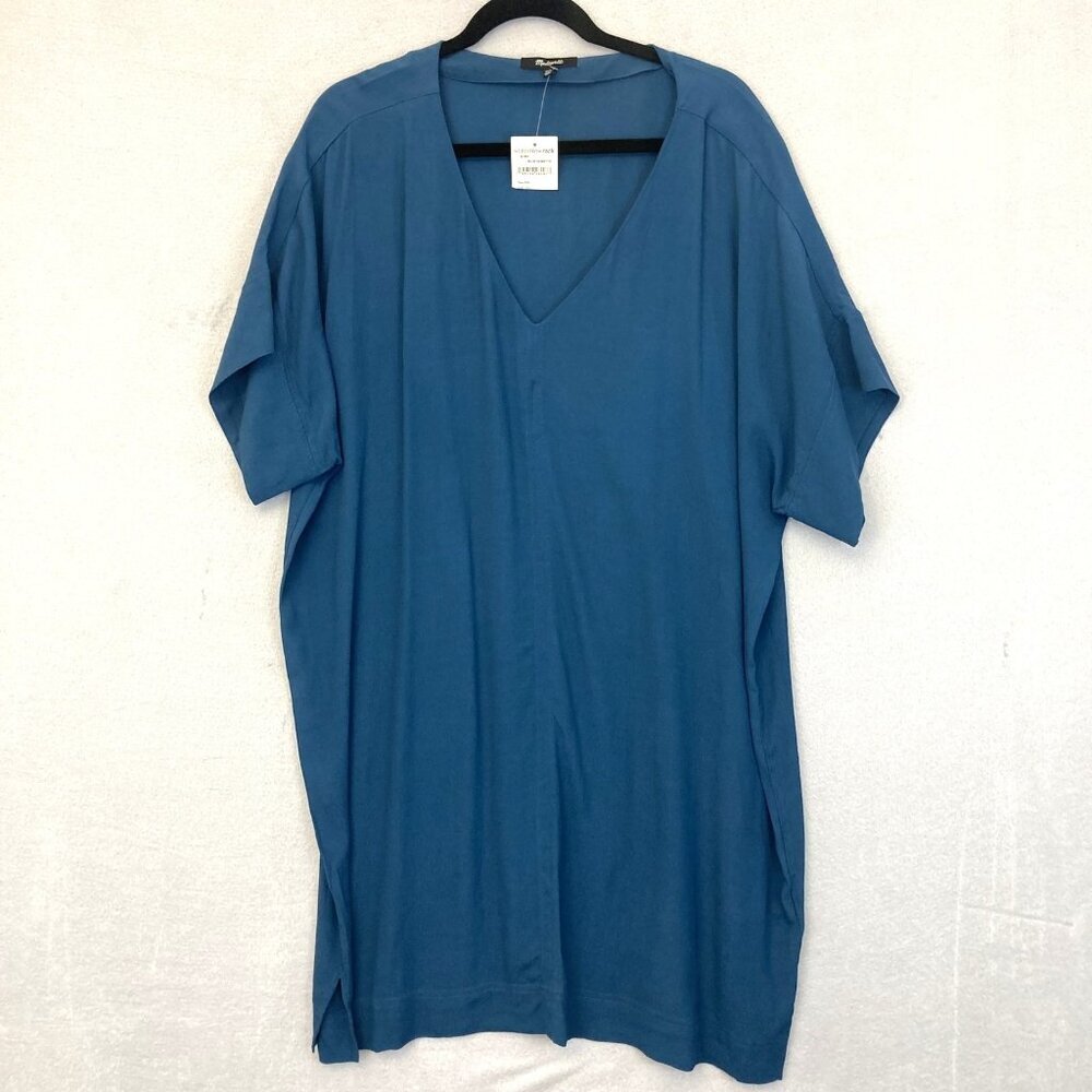 NWT Madewell Gauzy Shift Dress Size 2XL Blue V-Neck Short Sleeve Tunic Flowy XXL